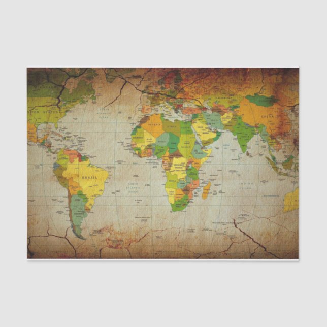 Vintage World Map  Tissue Paper (Front)