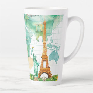Vintage World Map Travel Adventure Design Latte Mug