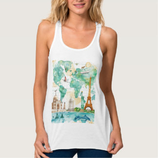 Vintage World Map Travel Adventure Design Singlet