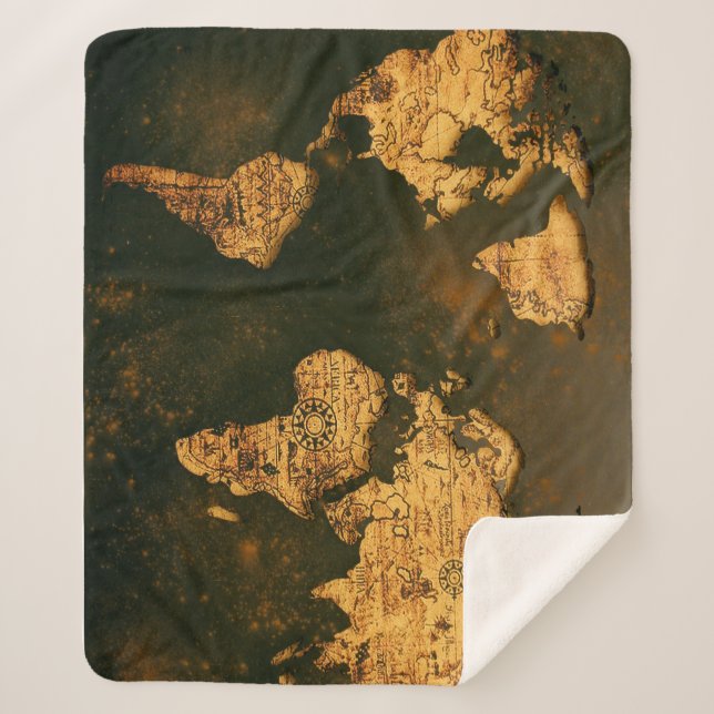 Vintage World Map Travel Blanket (Front)