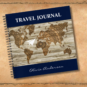 Vintage World Map, Travel Journal, Custom Notebook