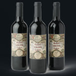 Vintage World Map Travel Theme Wedding Wine Label<br><div class="desc">A lovely design for couples looking for something a bit different or a travel theme wedding these invitations have a luxurious vintage map along with. script text which is easy to customise with your personal details at no extra cost.</div>