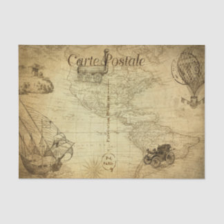 Vintage World Map Travel with Transport French Tissue Paper