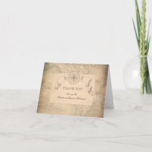 Vintage World Map Wedding Thank You Card