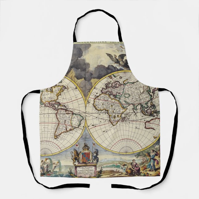Vintage World Map with Mythological Four Elements Apron (Front)