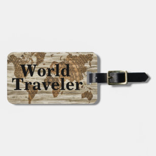 Vintage World Map World Traveller & Name Luggage Tag