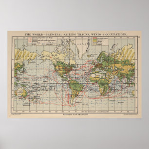 Vintage World Sailing Routes Map (1914) Poster