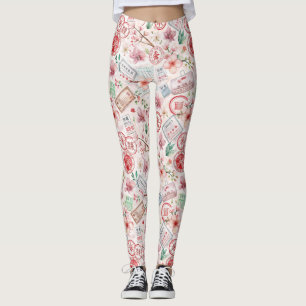 Vintage World Travel Stamp Pattern (1) Leggings