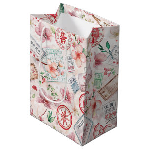 Vintage World Travel Stamp Pattern (1) Medium Gift Bag