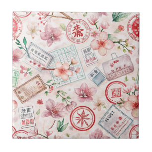 Vintage World Travel Stamp Pattern (1) Tile
