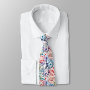Vintage World Travel Stamp Pattern (2) Tie