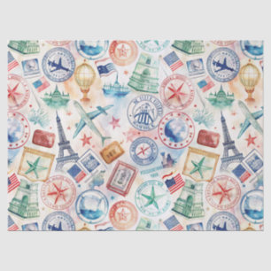Vintage World Travel Stamp Pattern (3) Tissue Paper