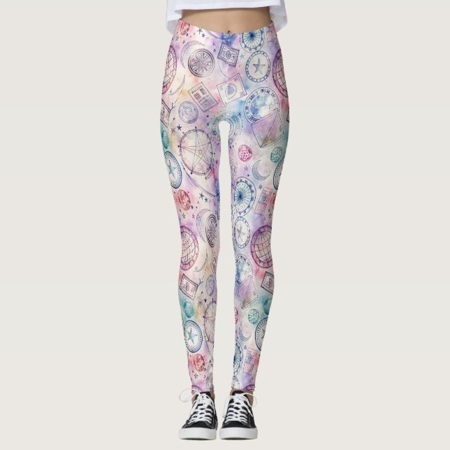 Vintage World Travel Stamp Pattern (4) Leggings (Front)