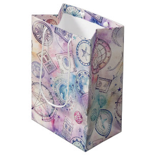 Vintage World Travel Stamp Pattern (4) Medium Gift Bag