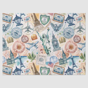 Vintage World Travel Stamp Pattern (6) Tissue Paper