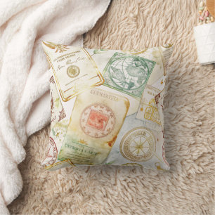 Vintage World Travel Stamp Pattern (7) Cushion