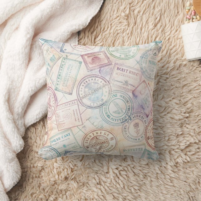Vintage World Travel Stamp Pattern (8) Cushion (Blanket)