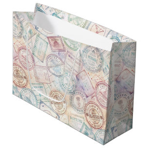 Vintage World Travel Stamp Pattern (8) Large Gift Bag