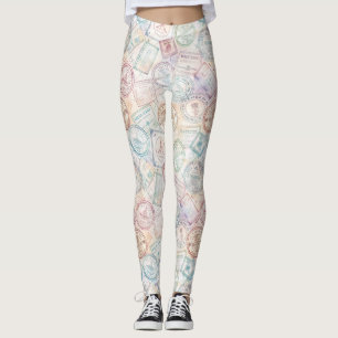 Vintage World Travel Stamp Pattern (8) Leggings