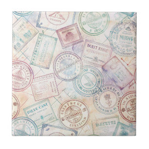 Vintage World Travel Stamp Pattern (8) Tile