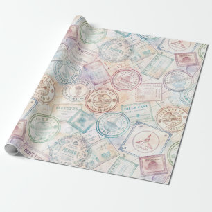 Vintage World Travel Stamp Pattern (8) Wrapping Paper