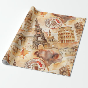 Vintage World Travel Stamp Pattern (9) Wrapping Paper