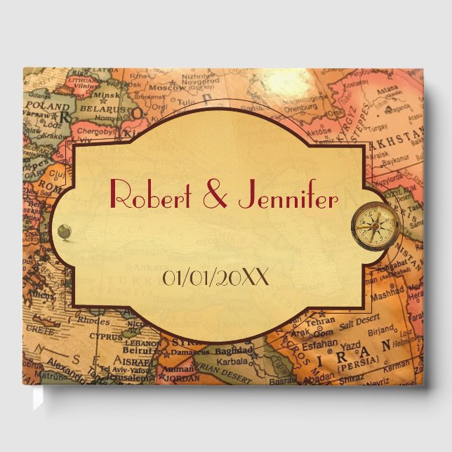Vintage world travel themed wedding guest book (Front)
