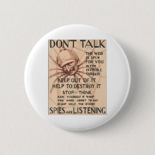 Vintage World War 1 Poster Design Talk Spider Spie 6 Cm Round Badge