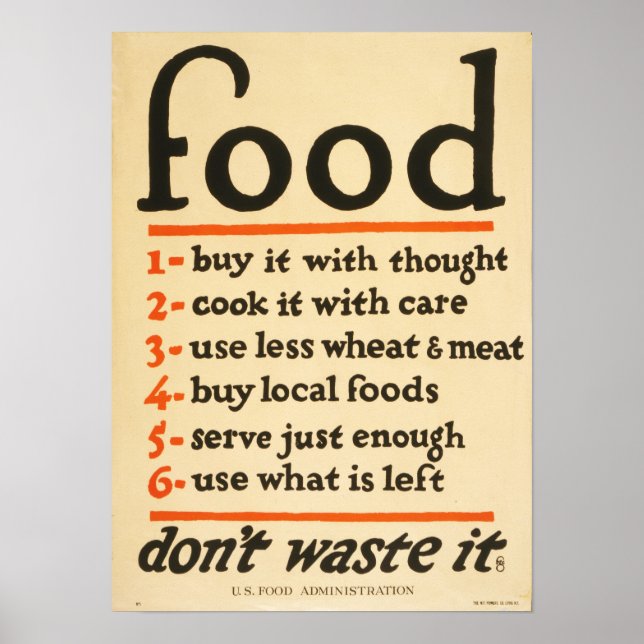 Vintage World War I Food Conservation Poster (Front)