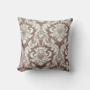 Vintage worn chic hipster damask white beige gold cushion