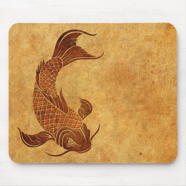 Vintage Worn Koi Fish Design Mouse Pad (Front)