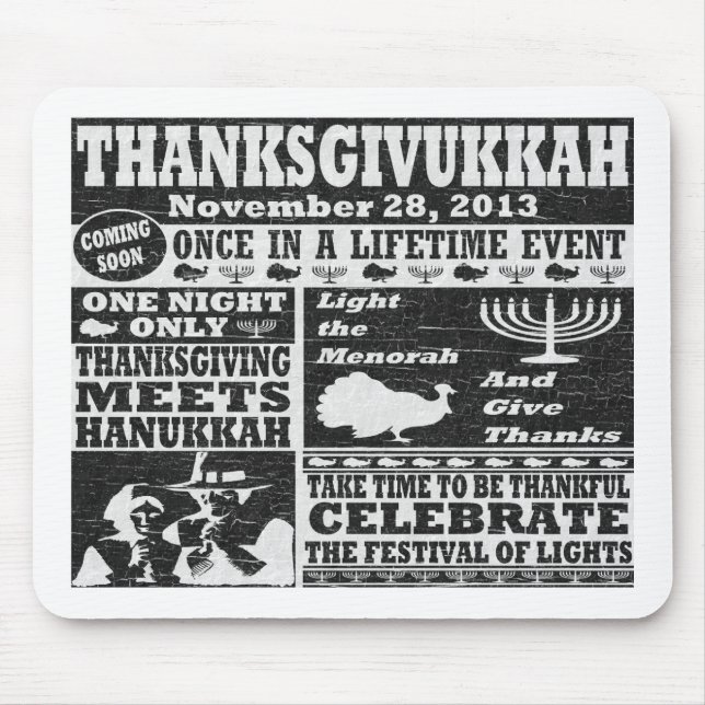 Vintage Worn Thanksgivukkah Poster Mouse Pad (Front)