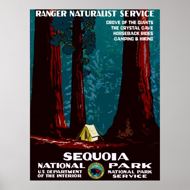 Vintage WPA Camping in Sequoia National Park Poster (Front)