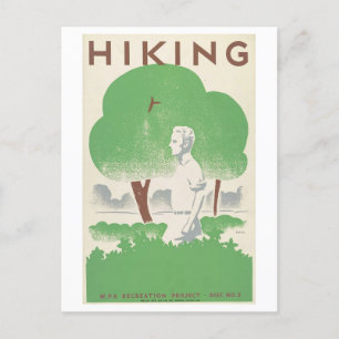 Vintage WPA Hiking Poster Postcard