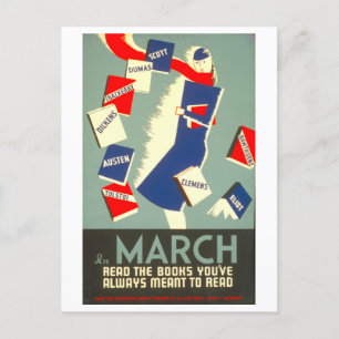 Vintage WPA Library Poster March Reading Postcard