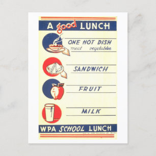 Vintage WPA Poster "A Good Lunch" Nutrition Postcard