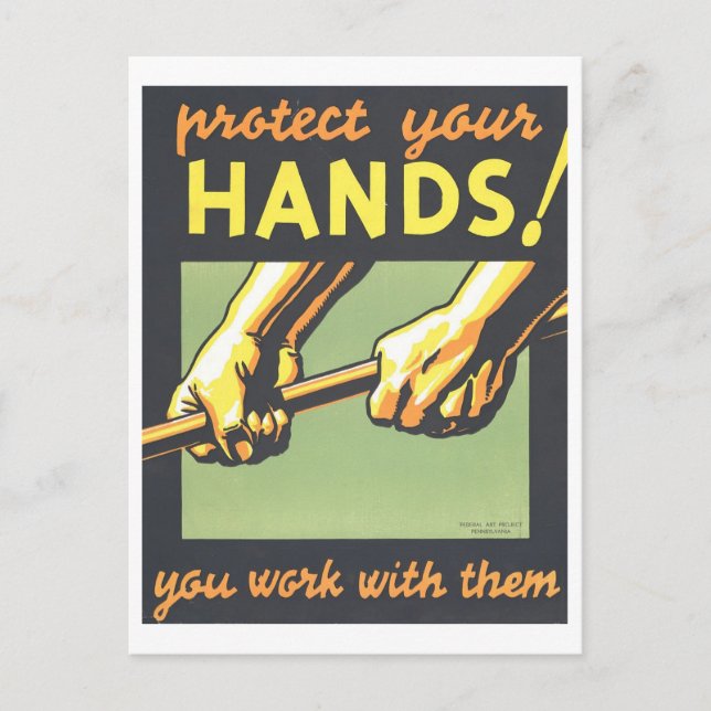Vintage WPA Poster: "Protect Your Hands" Postcard (Front)