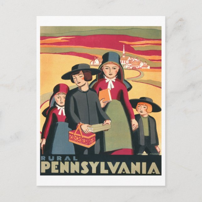 Vintage WPA Travel Poster Rural Pennsylvania Postcard (Front)