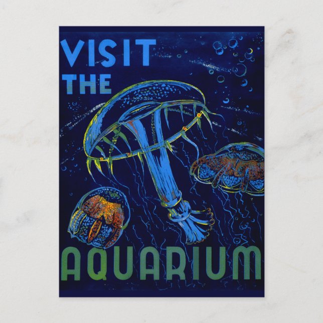 Vintage WPA Visit The Aquarium Poster Postcard (Front)