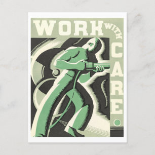 Vintage WPA "Work with Care" Poster Postcard