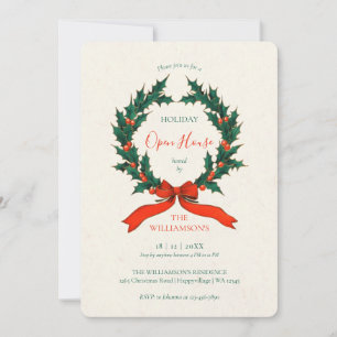 Vintage Wreath Christmas Open House Invitation