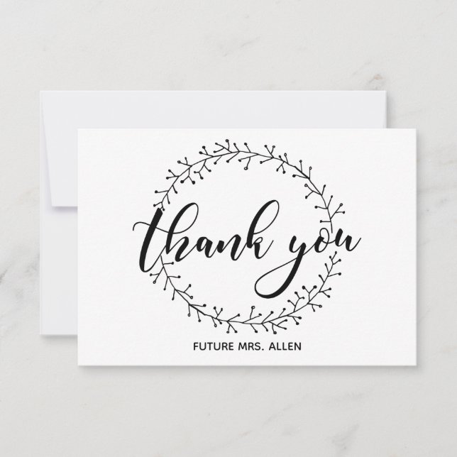 Vintage Wreath Flat Thank You Card (Front)