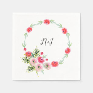 Vintage Wreath Floral Watercolor Bridal Shower Napkin