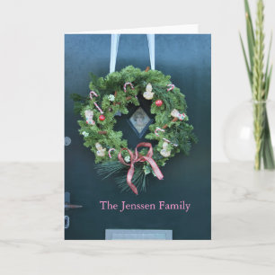 Vintage wreath on door address announcement