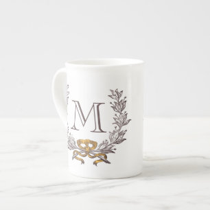 Vintage Wreath Personalised Monogram Initial Bone China Mug