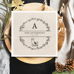 Vintage Wreath Wedding Personalised Monogram  Napkin