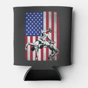 Vintage Wrestling Fans American Flag Wrestle Can Cooler