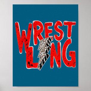 Vintage wrestling mum dad leopard lightning poster