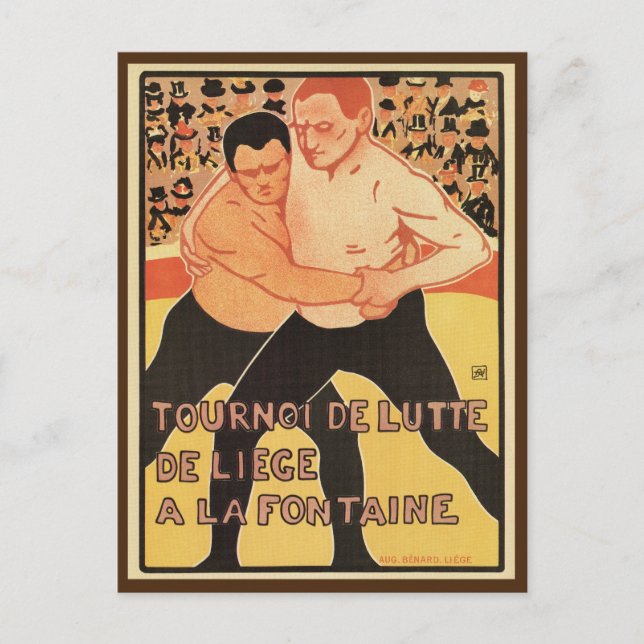 Vintage wrestling tournament Liège advertising Postcard (Front)