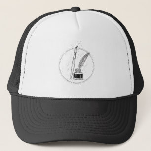 Vintage Writer Ink & Feather Minimal Dark Art Trucker Hat